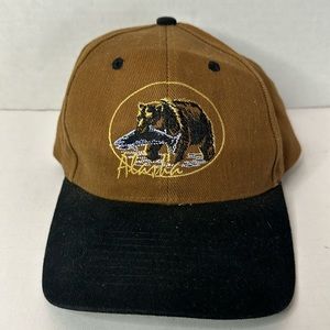 Vintage Embroidered Alaska Baseball Trucker Hat Copper Buckle Leather Strap